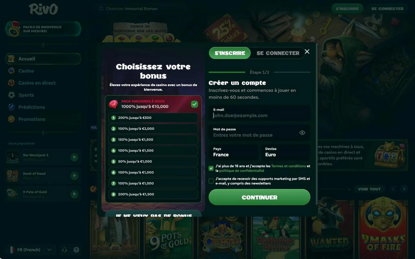 L'inscription et le choix du bonus