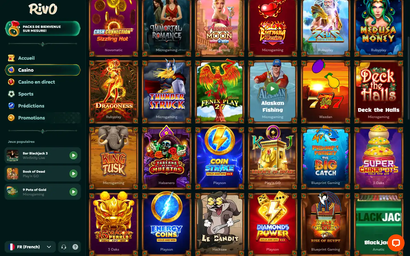 Lobby des machines à sous de Rivo Casino en français