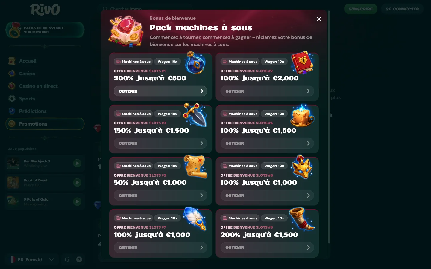 Les huit paliers du pack de bienvenue