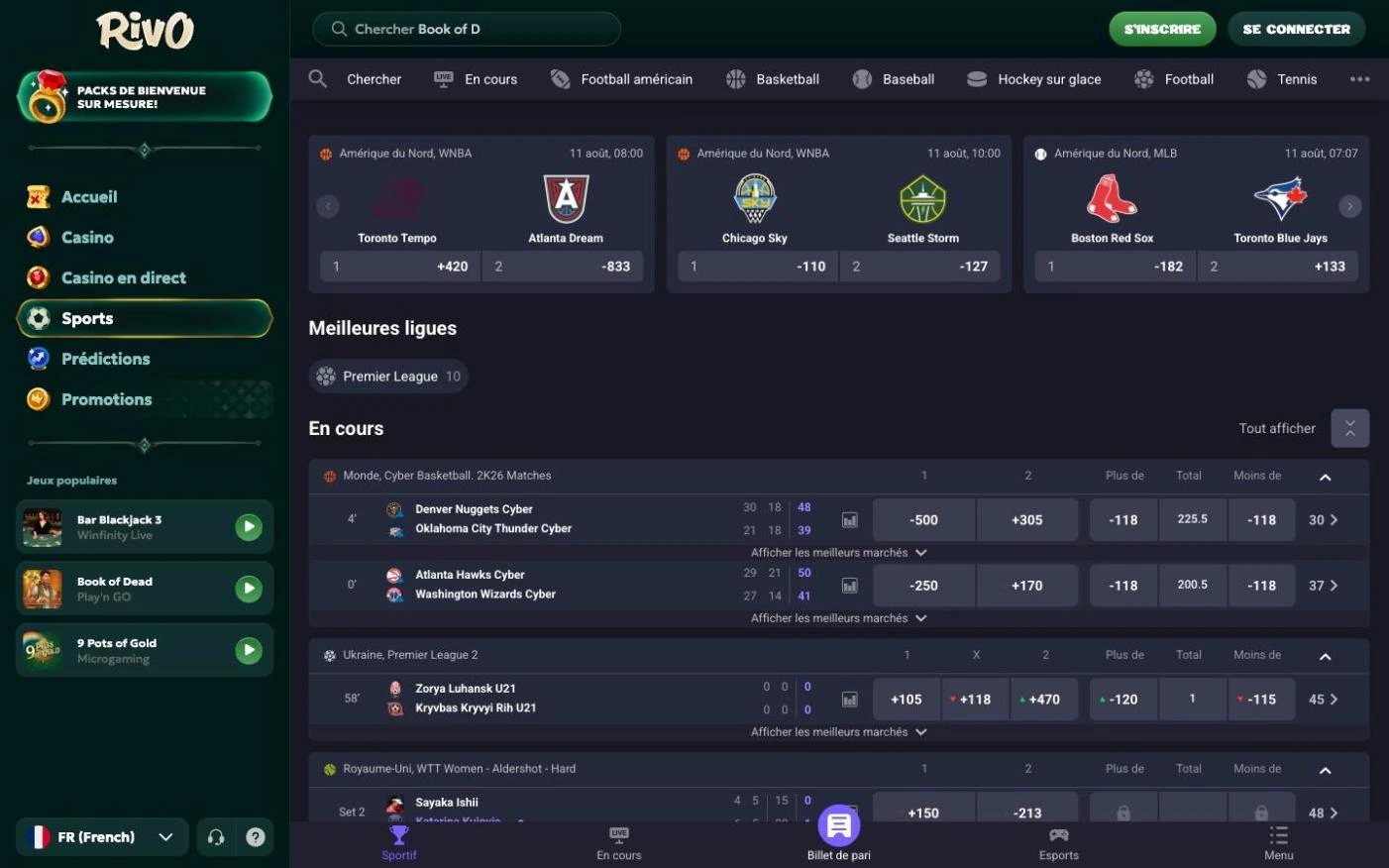 Le sportsbook et les paris en direct