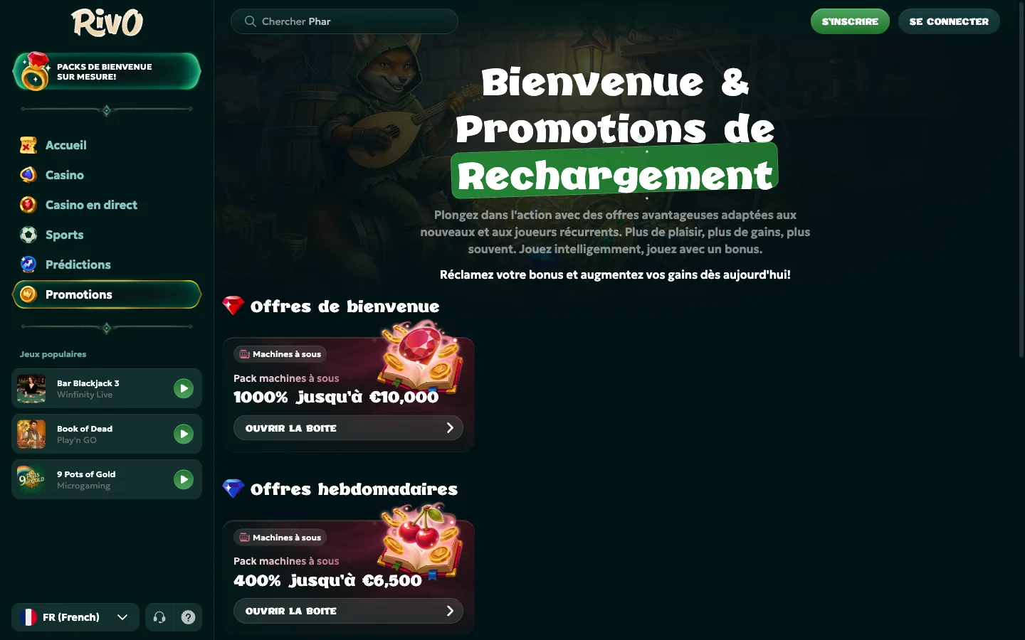 Les packs de bienvenue et hebdomadaires
