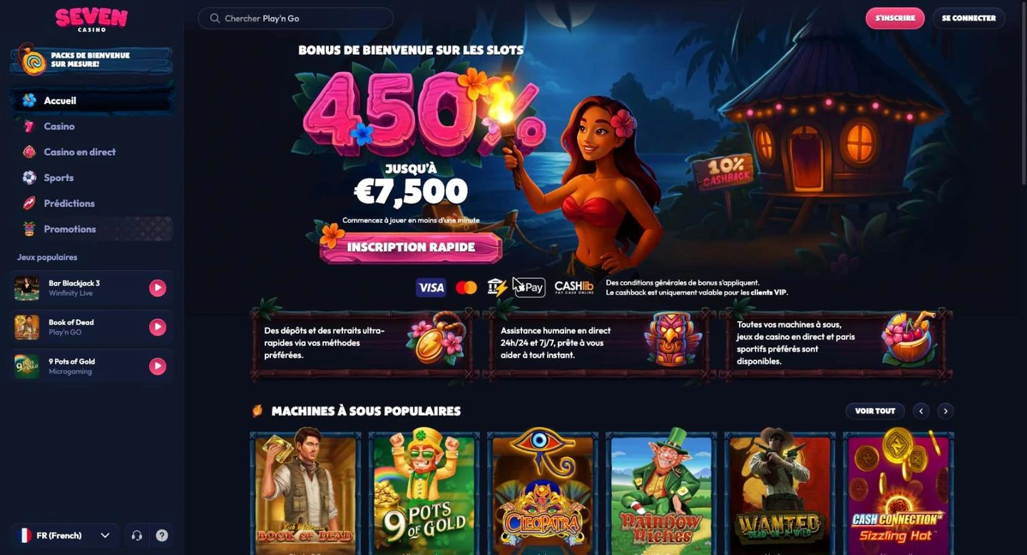 Page d'accueil et bonus de bienvenue 450 %