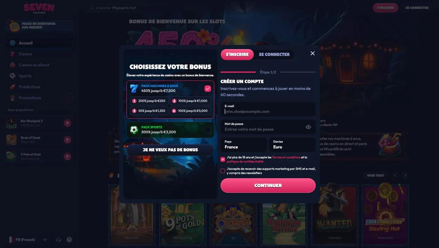 Inscription et choix du pack