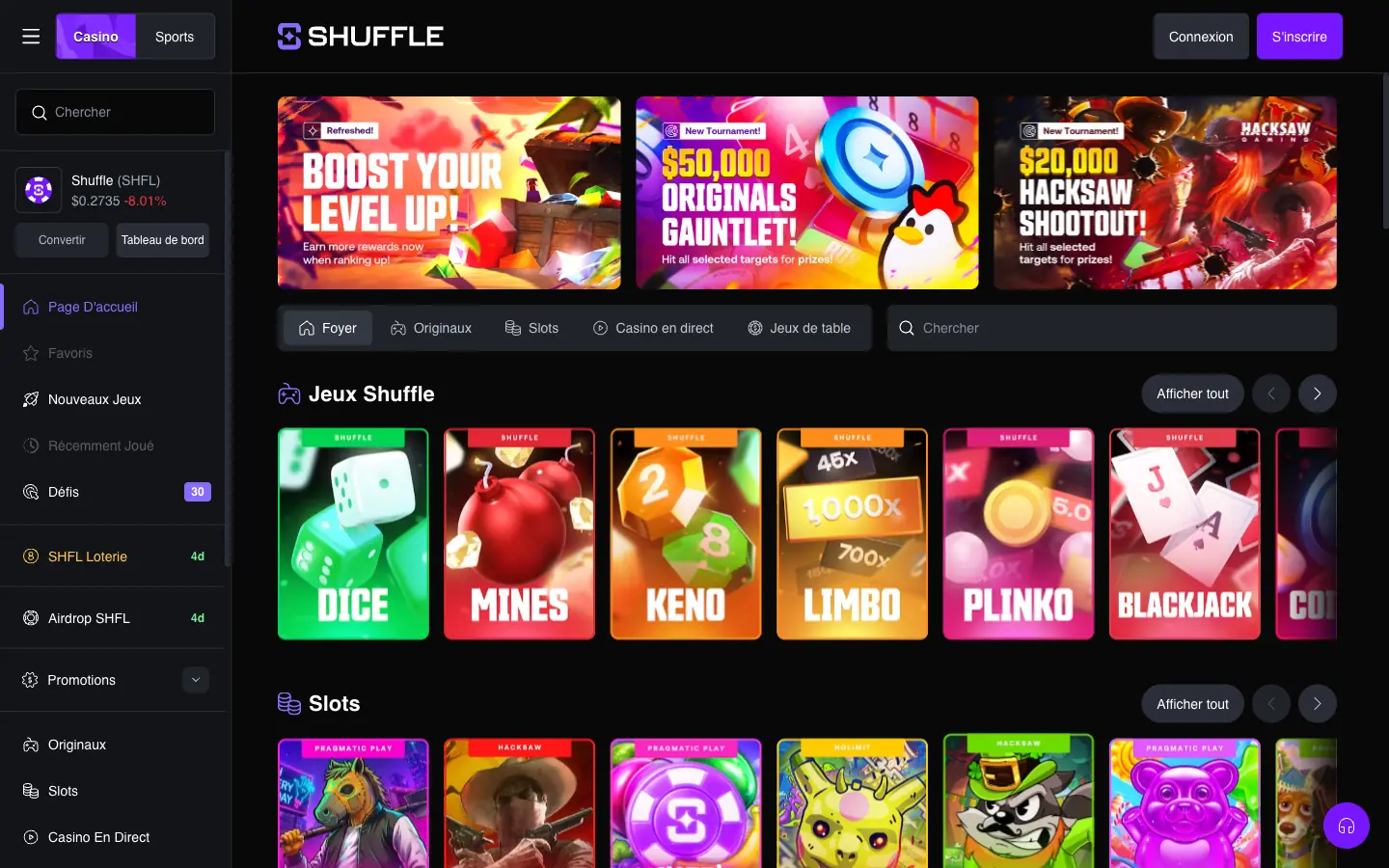 Page d'accueil de Shuffle