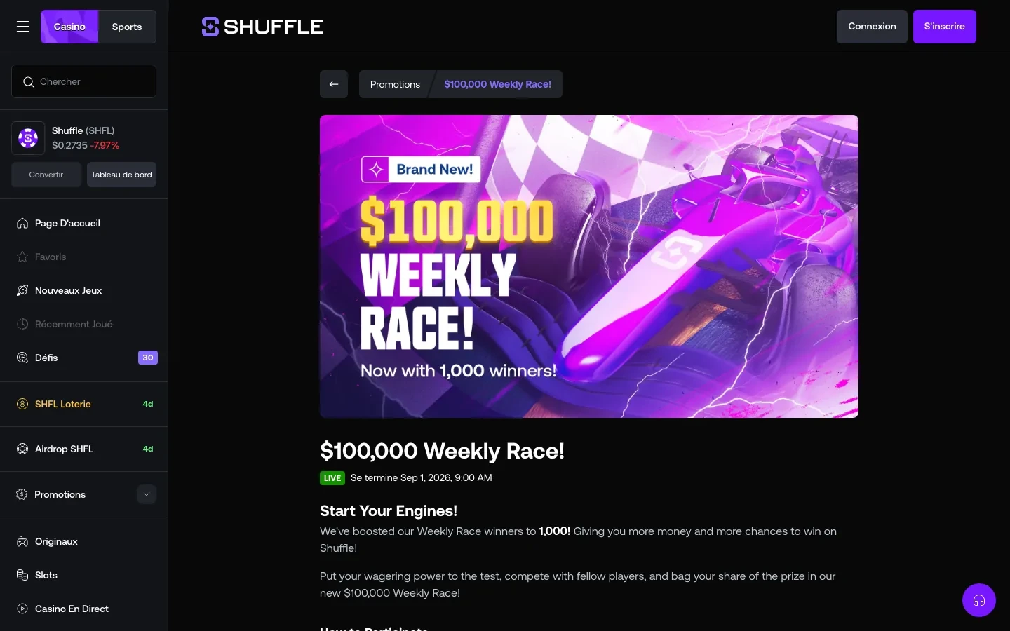 Course hebdomadaire à 100 000 $