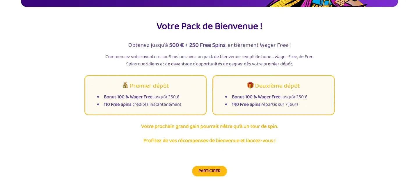 Pack de bienvenue sans wager