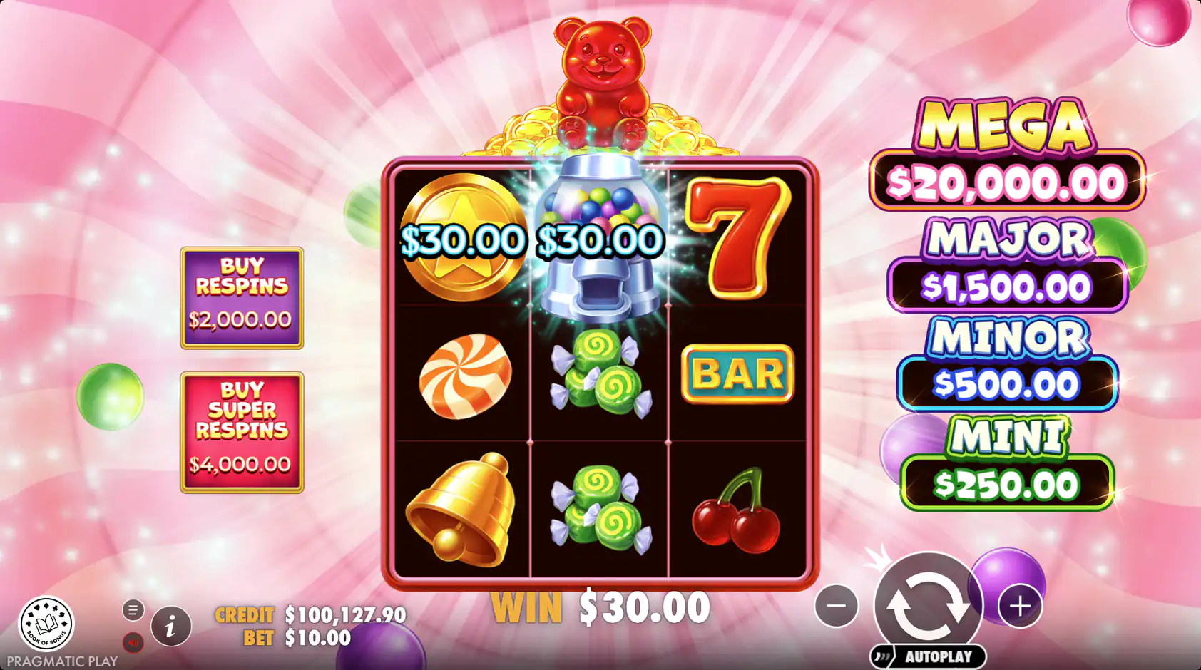 Super Gummy Strike machine à sous 3 rouleaux