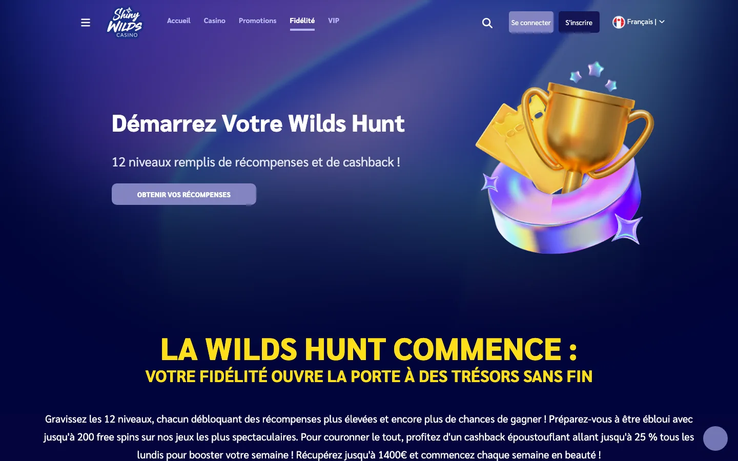 Programme de fidélité Wilds Hunt de Shiny Wilds et ses 12 niveaux de cashback