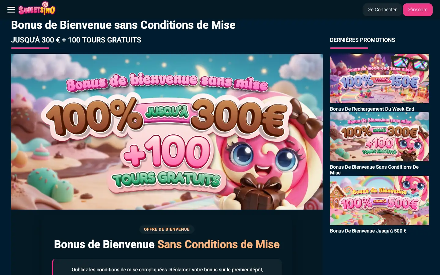 Bonus de bienvenue sans conditions de mise