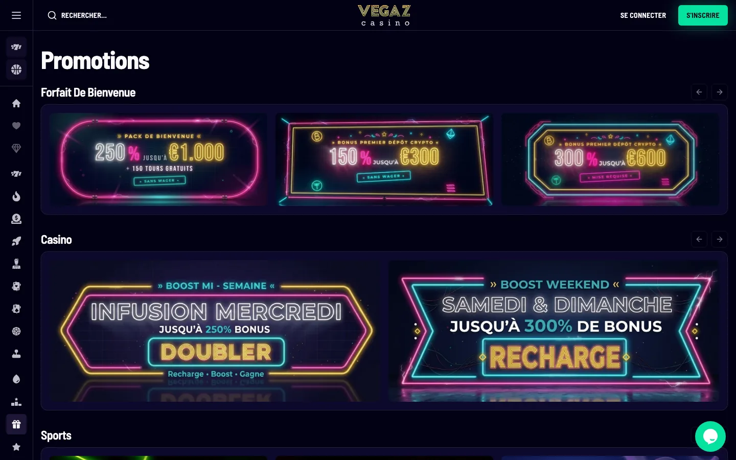 Les promotions de Vegaz Casino