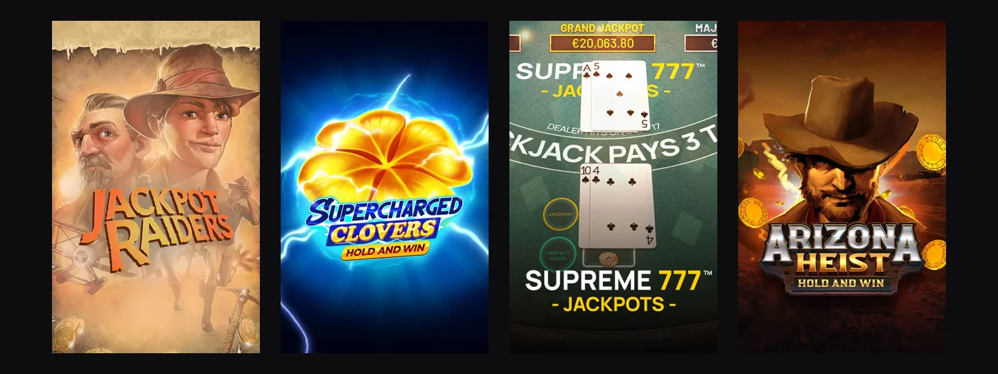 Machines à sous jackpot de Vibebet : Jackpot Raiders, Supercharged Clovers, Supreme 777 Jackpots et Arizona Heist