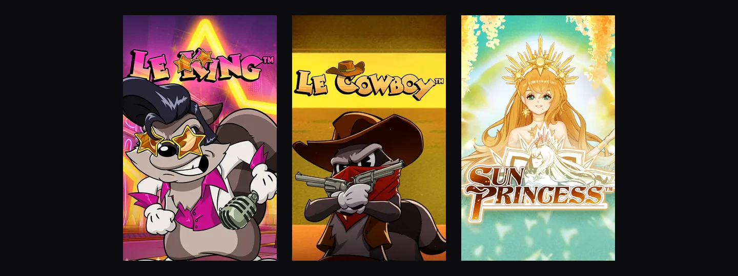 Les trois slots Hacksaw des 300 tours de bienvenue de Vibebet : Le King, Le Cowboy et Sun Princess