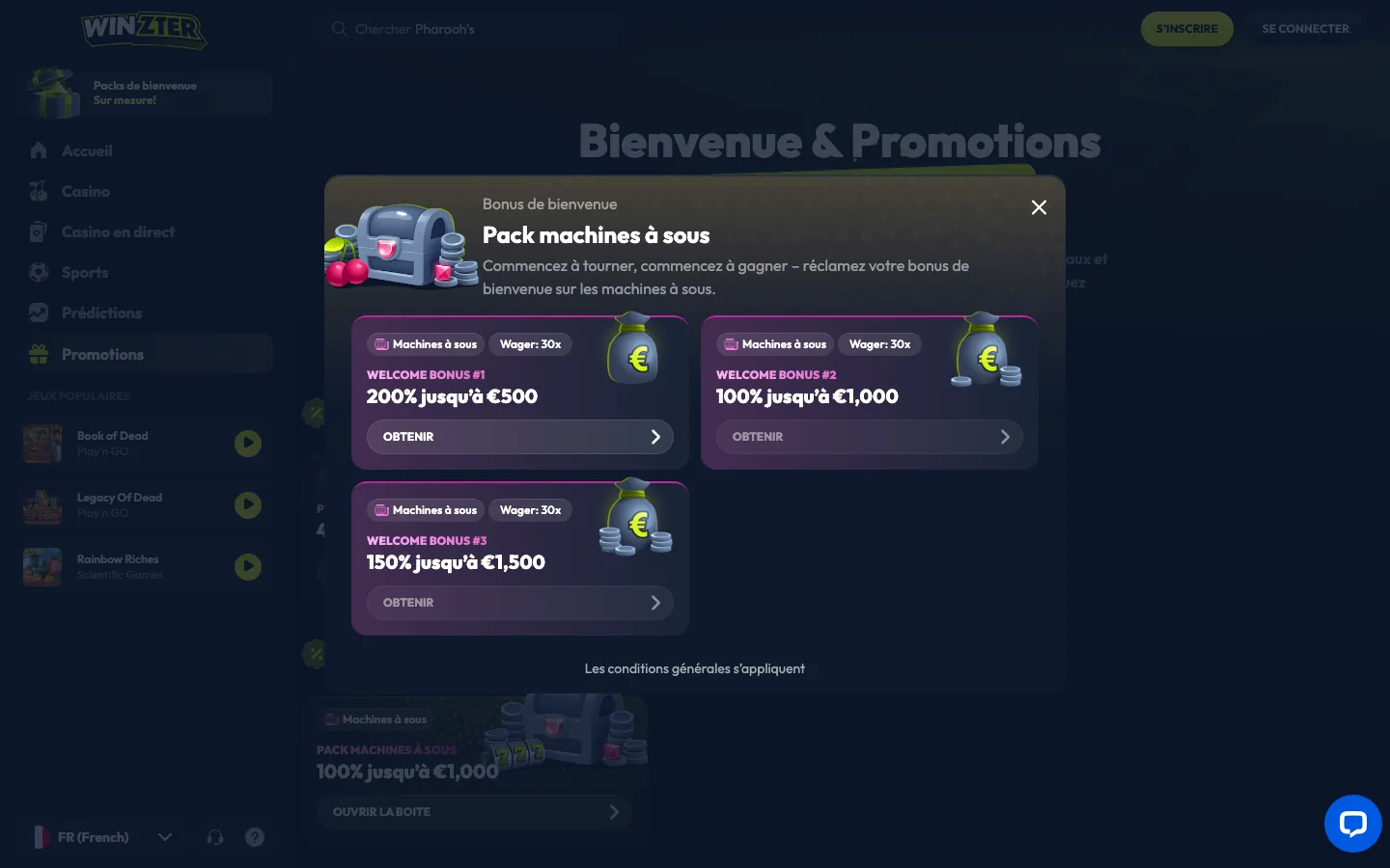 Pack de bienvenue machines à sous