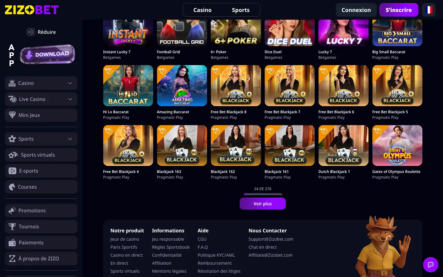 Tables de blackjack et baccarat du casino en direct de Zizobet